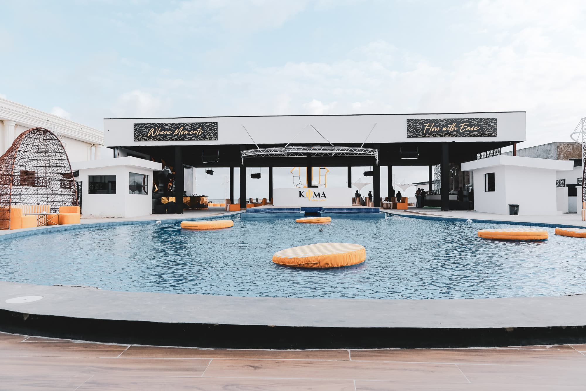 Kyma Beach — the pool and bar pavilion at Elegushi